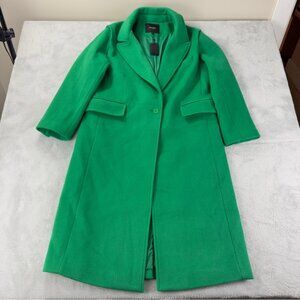Maje NWT Women Sz XL/42 EU Long Green Wool Coat Mix 79% Wool 21% Polyamide